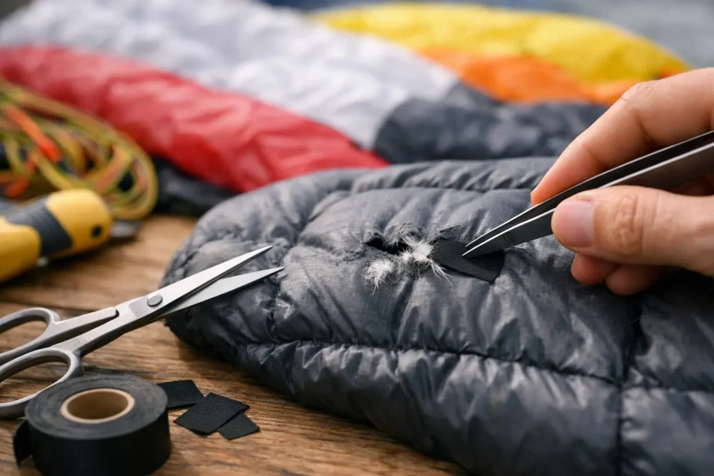 Réparation Coupure déchirure doudoune parapente duvet ripstop